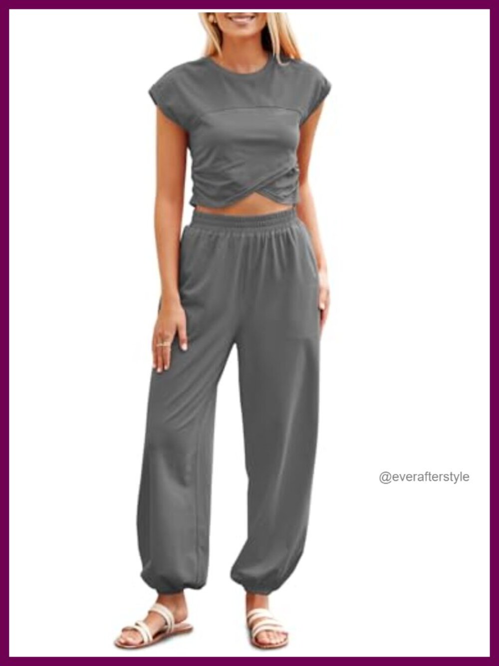 Two Piece Lounge Set Crop Top Jogger Tracksuit Cotton Blend with Pockets